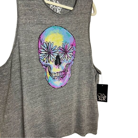 NWT Chaser Flower Skull Grey Racerback Tank - Picture 6 of 10